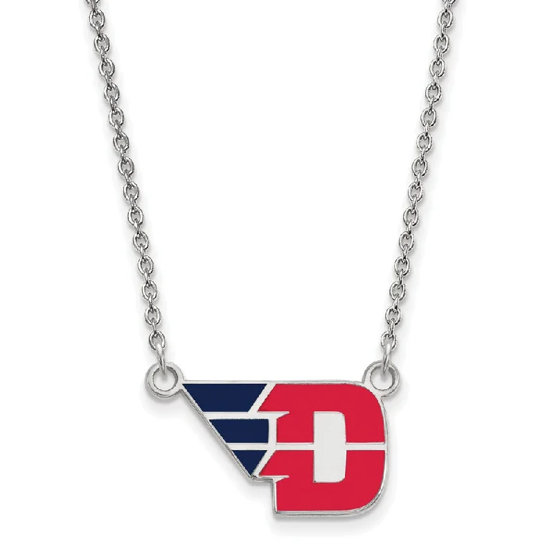 ladies-trendy-pearl-necklaces-Sterling Silver U of Dayton Small Enamel Pendant Necklace