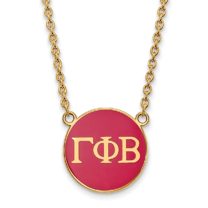 ladies-diamond-chain-necklaces-14K Plated Silver Gamma Phi Beta Large Dk Pink Enamel Disc Necklace