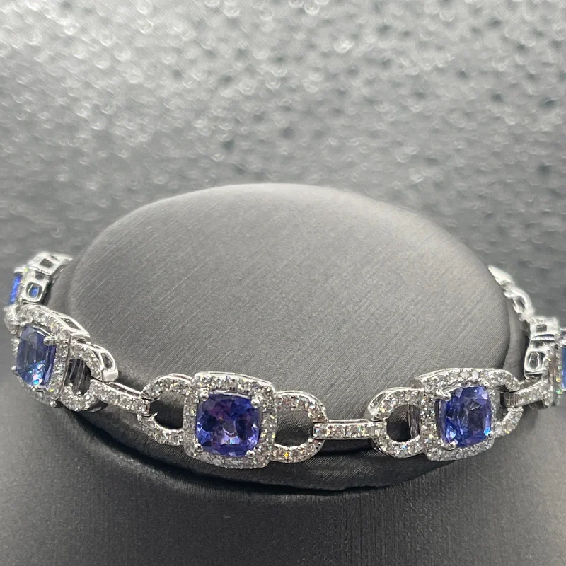 ladies-trendy-rose-gold-bracelets-14 Karat White Gold Blue Tanzanite And Diamond Bracelet Over 9 Carats Tanzanite