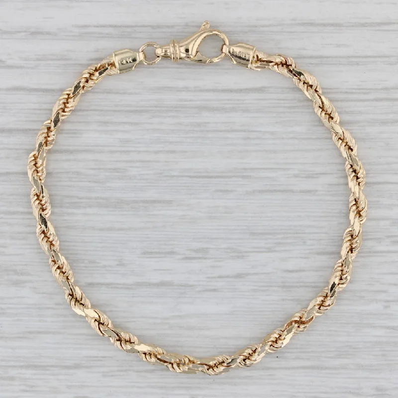 ladies-open-cuff-bracelets-Rope Chain Bracelet 14k Yellow Gold Lobster Clasp 7" 3.5mm