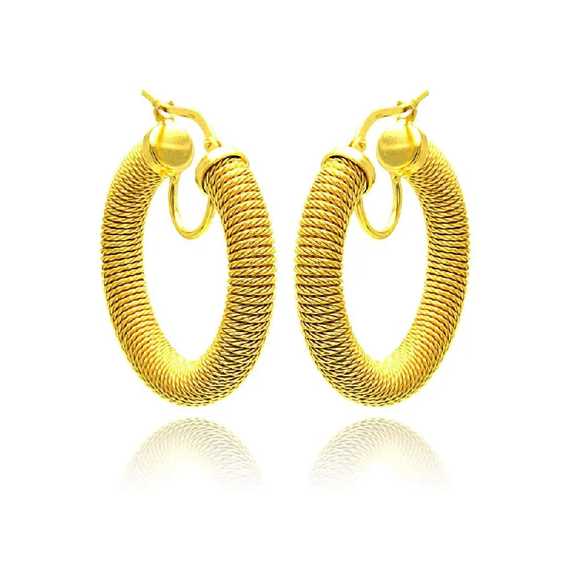 Ladies earrings for best pals -Clearance-Silver 925 Gold Plated Italian Hoop Earrings - ITE00030GP