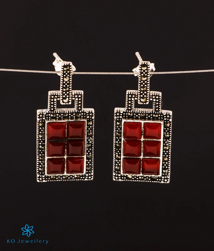 Ladies earrings with jet spinel -The Sophie Silver Marcasite Earrings