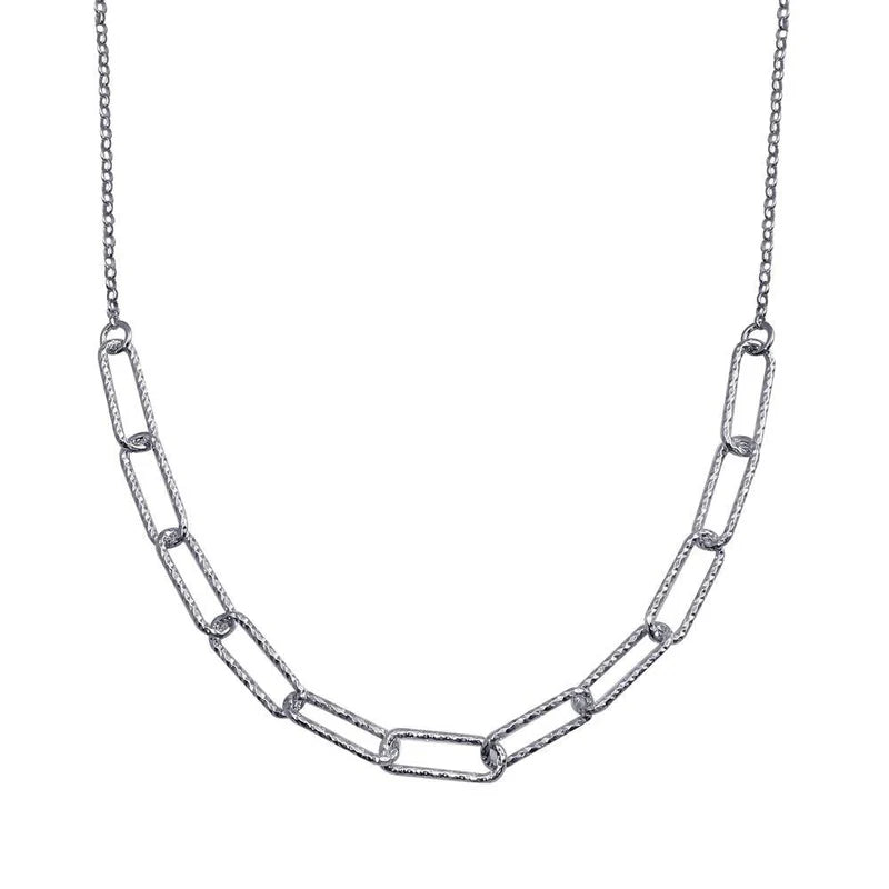 ladies-handmade-beaded-necklaces-Rhodium Plated 925 Sterling Silver Diamond Cut Link Chain Necklace