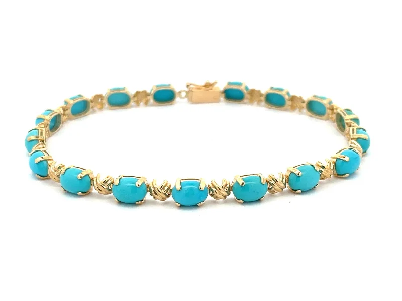 ladies-unique-gold-bracelets-Turquoise Bracelet in 14k Yellow Gold