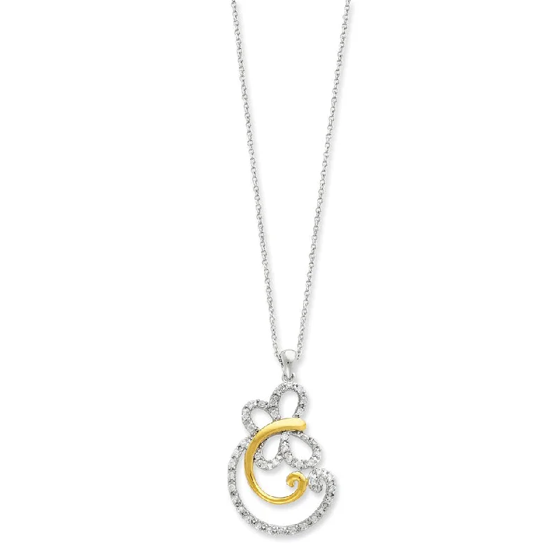 ladies-fashion-diamond-necklaces-Rhodium & Gold Tone Plated Silver & CZ Carefree Butterfly Necklace