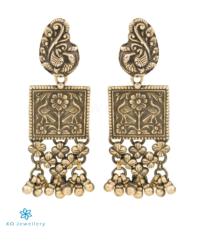 Ladies earrings for pioneers -The Adhila Peacock Antique Silver Earrings