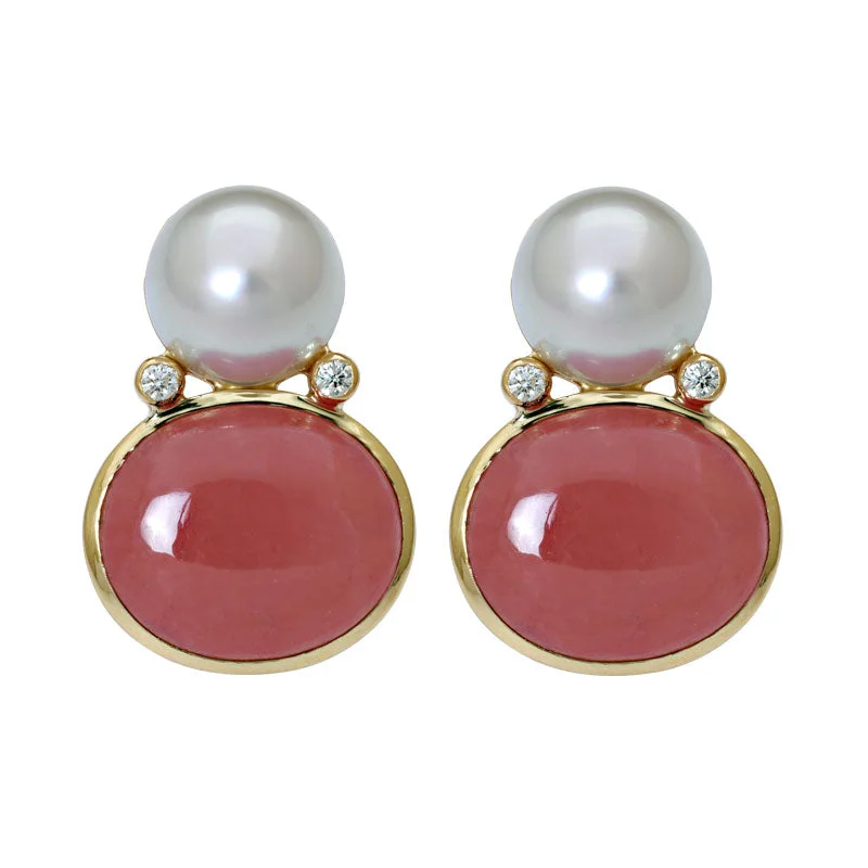 Ladies earrings velvet shine -Earrings - Rhodocrosite, South Sea Pearl and Diamond