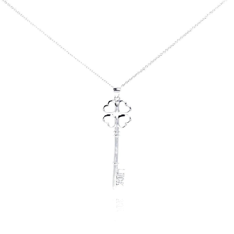 ladies-diamond-tassel-necklaces-Silver 925 Rhodium Plated Luck Key Pendant Necklace