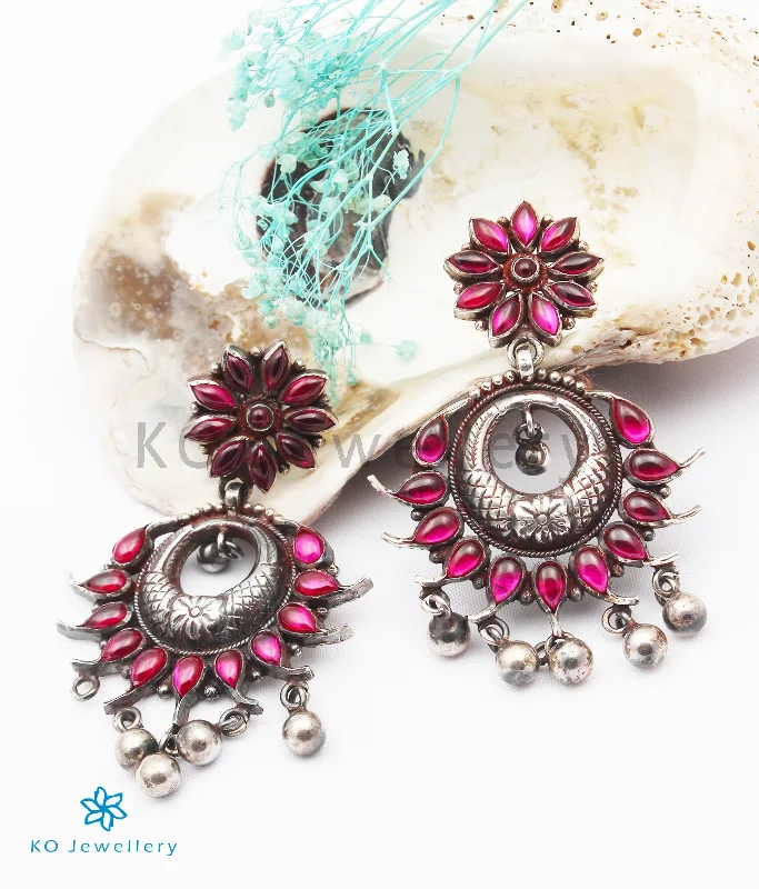 Ladies earrings with pink coral -The Sreejata Silver Kempu Earrings