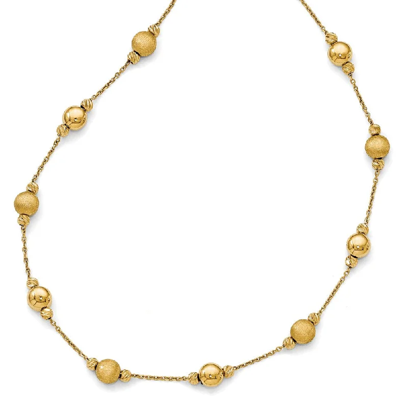 ladies-ethnic-silver-necklaces-Multi Finish 6mm Bead Station Necklace in 14k Yellow Gold, 17 Inch