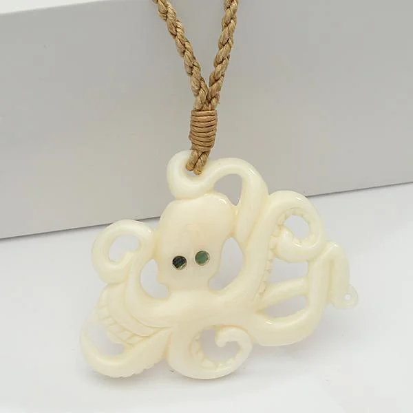 ladies-trendy-gold-necklaces-Buffalo Bone Octopus Necklace Brown Cord 43x35mm