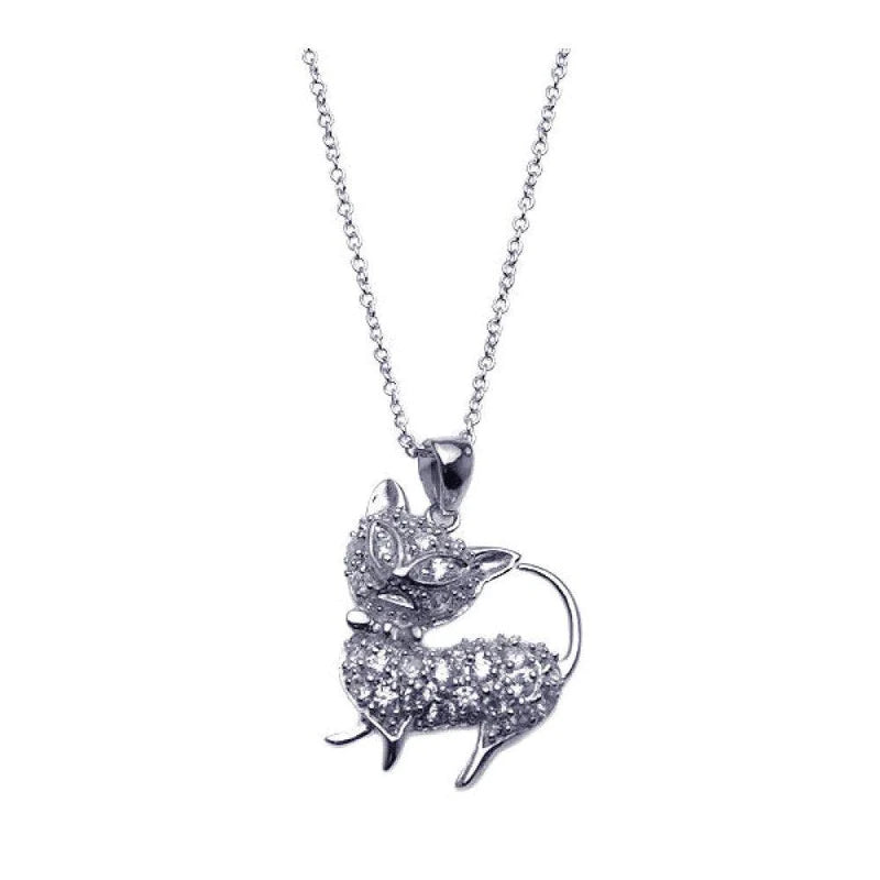 ladies-gold-silver-necklaces-Silver 925 Rhodium Plated Clear CZ Cat Pendant Necklace