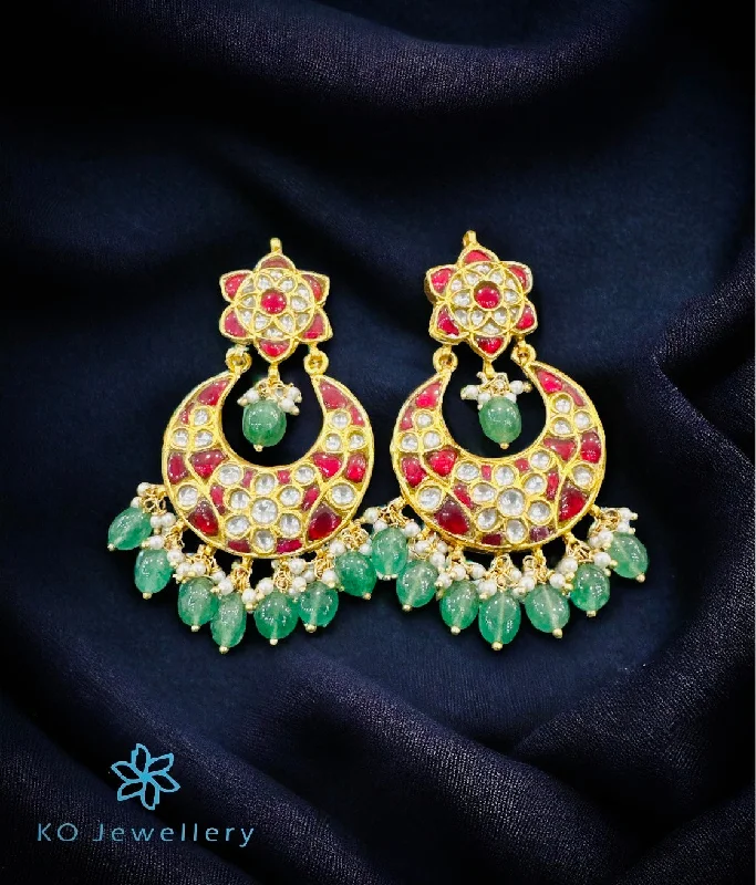 Ladies earrings with teal chrysocolla -The Aysha Silver Kundan Earrings