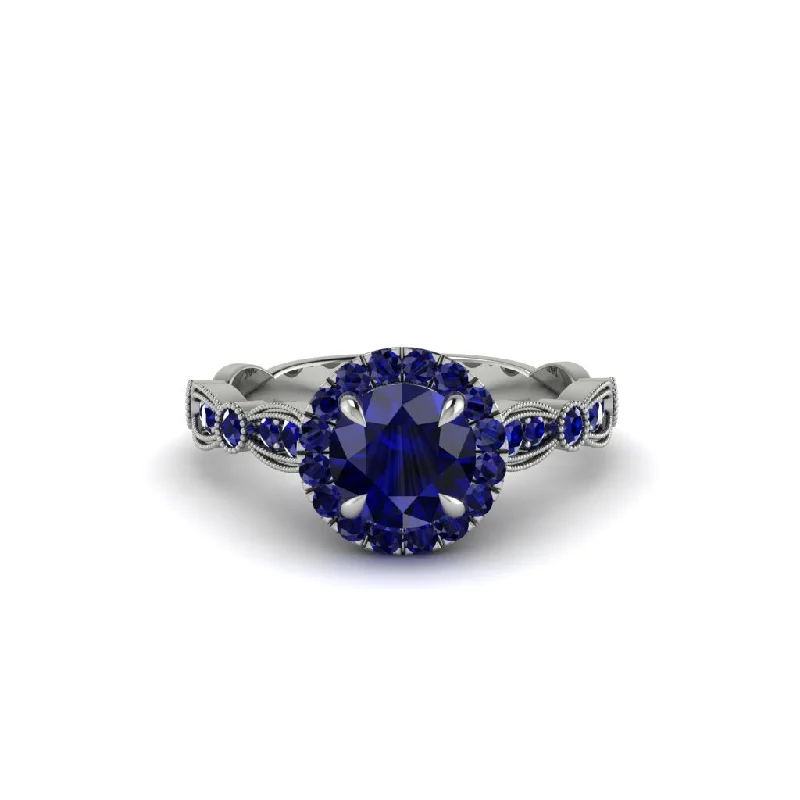 Ladies engagement rings for bohemian vows -Round Cut Sapphire Radiant Eternity Engagement Ring - Kamryn No. 75