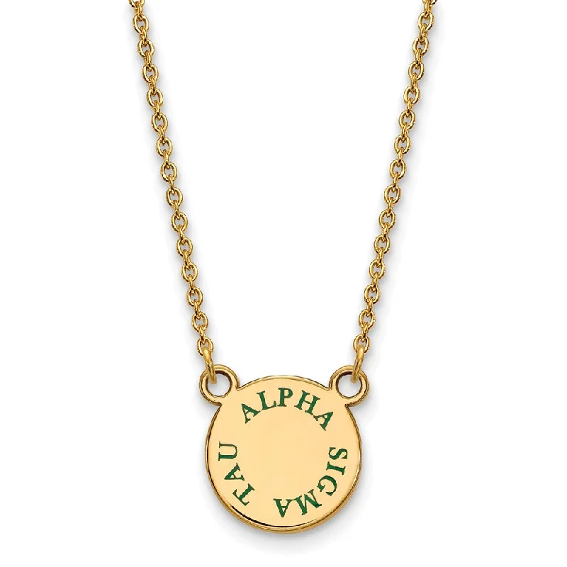 ladies-everyday-silver-necklaces-14K Plated Silver Alpha Sigma Tau Small Green Enamel Necklace