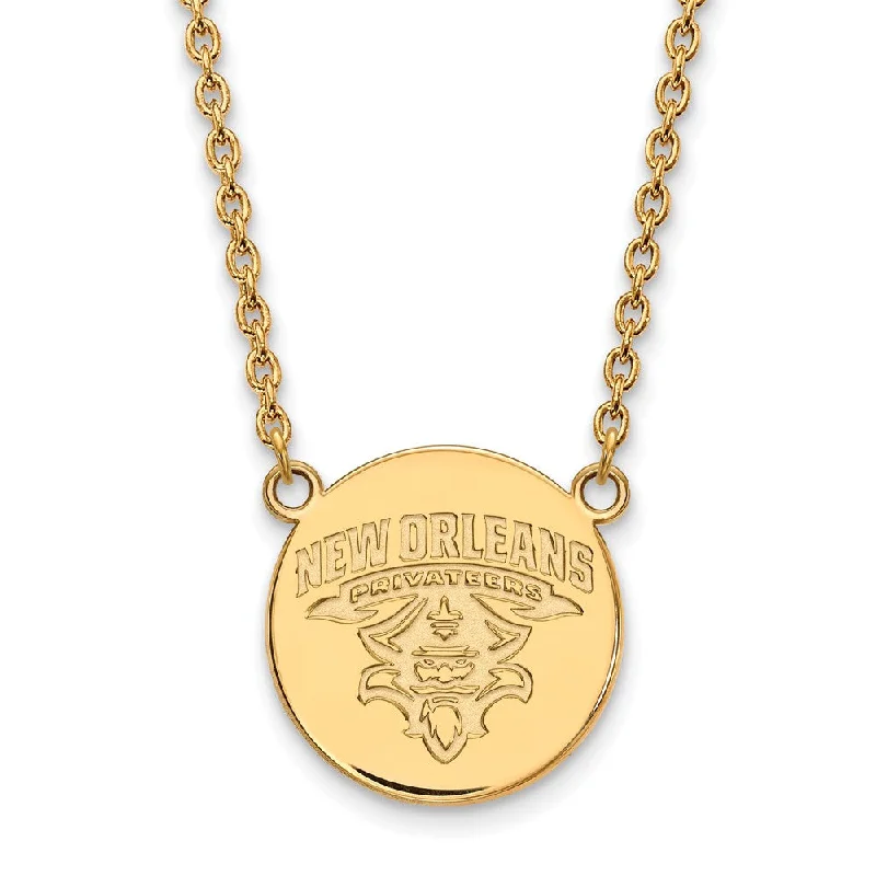 ladies-gold-tassel-necklaces-14k Gold Plated Silver U of New Orleans Privateers Disc Necklace