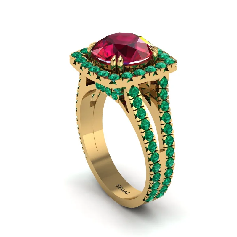 Ladies engagement rings eco-conscious design -Ruby Pave Split Shank Engagement Ring - Averie No. 25