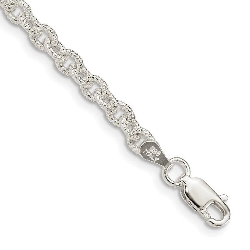 ladies-charm-silver-bracelets-Sterling Silver 3.75mm Fancy Rolo Chain Bracelet