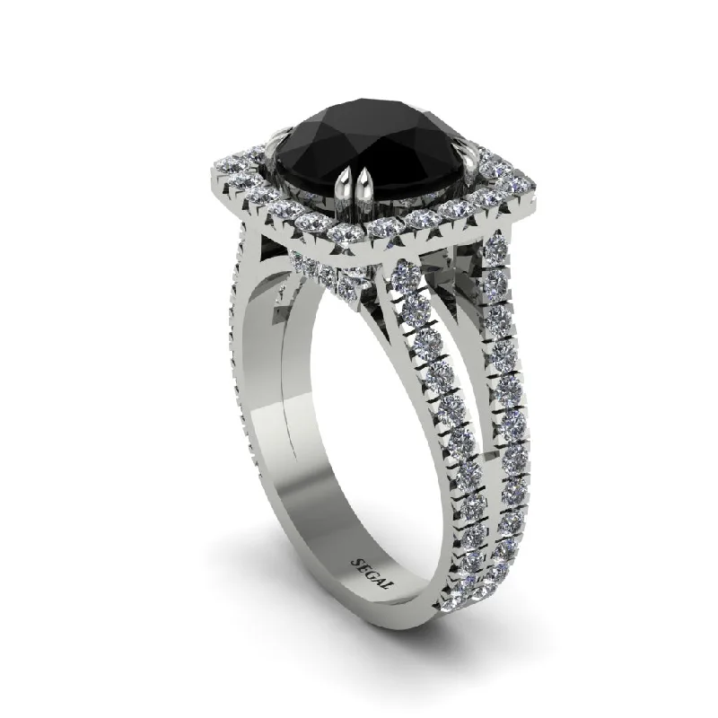 Ladies engagement rings for heartfelt vows -Black Diamond Pave Split Shank Engagement Ring - Averie No. 9