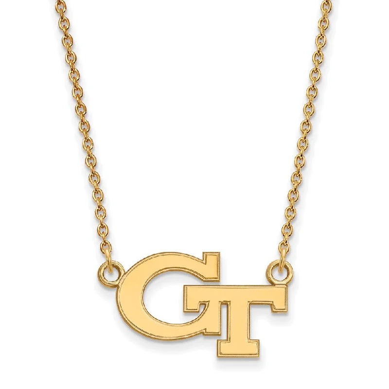 ladies-custom-silver-necklaces-14k Gold Plated Silver Georgia Tech Small 'GT' Pendant Necklace