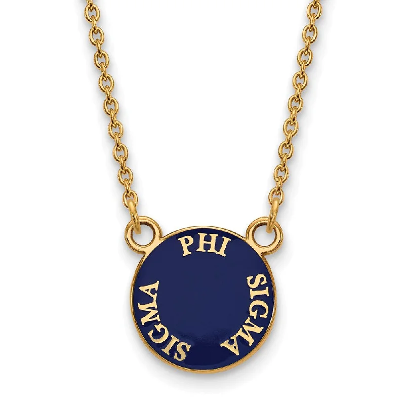 ladies-diamond-long-necklaces-14K Plated Silver Phi Sigma Sigma Small Enamel Disc Necklace