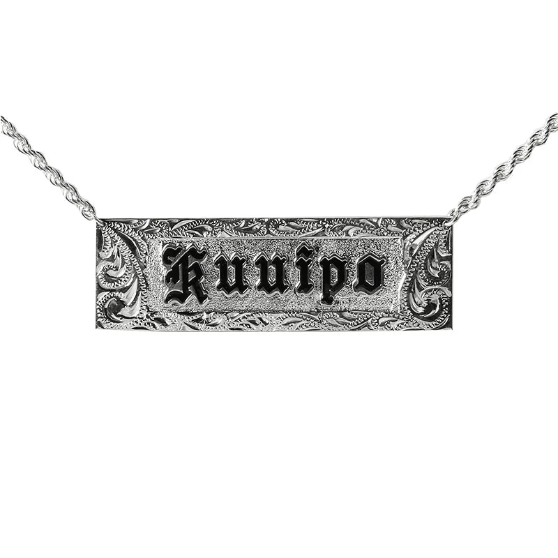 ladies-infinity-diamond-necklaces-Sterling Silver Custom-Made ID Necklace Black Raise Letter with Scroll Engraving 20mm