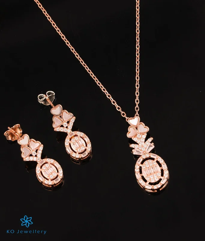 Ladies earrings for mature tastes -The Sweetheart Silver Rose-gold Necklace & Earrings