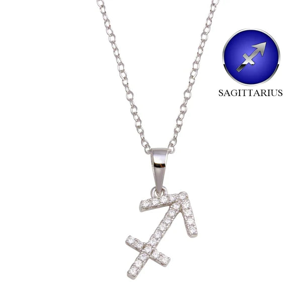 ladies-trendy-silver-necklaces-Silver 925 Rhodium Plated Sagittarius CZ Zodiac Sign Necklace