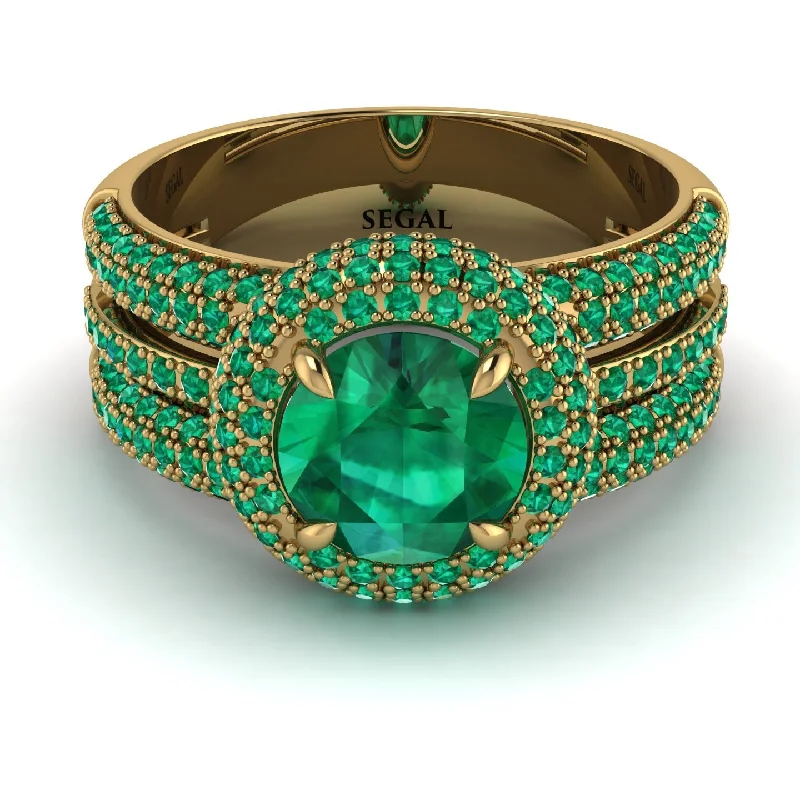 Ladies engagement rings for art-inspired vows -Emerald Halo Luxury Pave Engagement Ring - Sierra No. 19