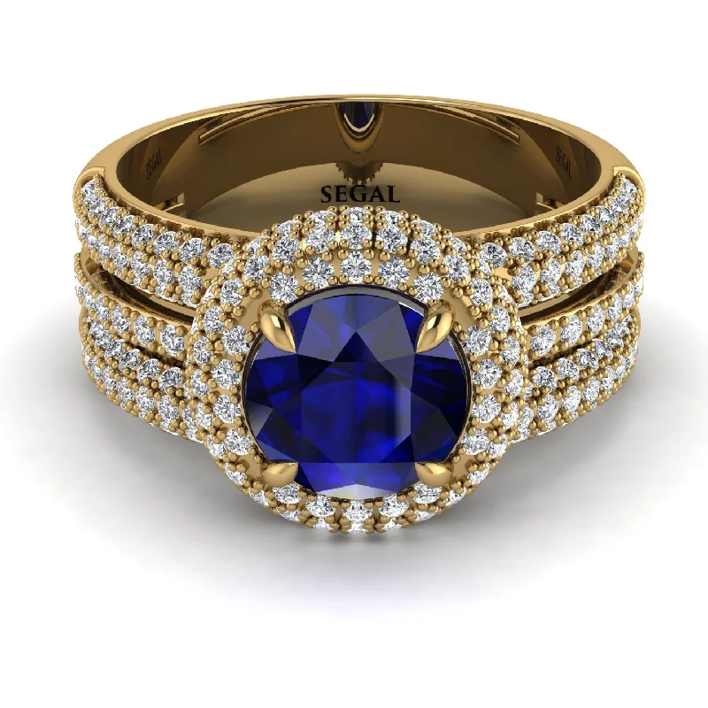 Ladies engagement rings with shell accents -Sapphire Halo Luxury Pave Engagement Ring - Sierra No. 13