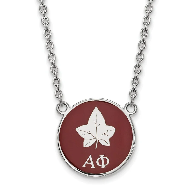 ladies-rustic-gold-necklaces-Sterling Silver Alpha Phi Small Enamel Logo Necklace