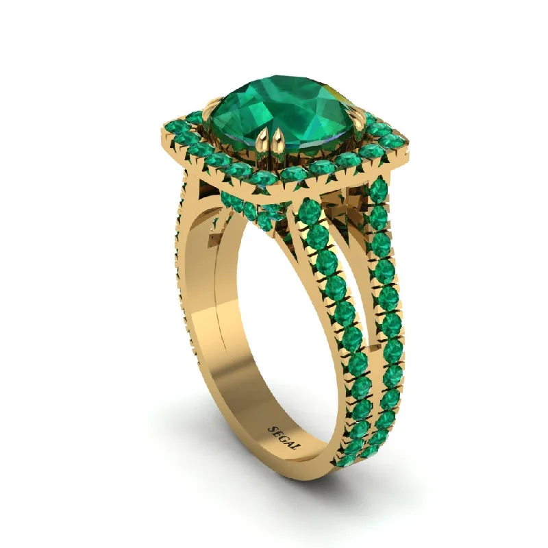 Ladies engagement rings slim profiles -Emerald Pave Split Shank Engagement Ring - Averie No. 19