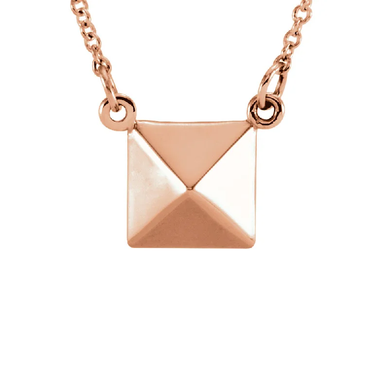 ladies-handmade-silver-necklaces-Polished Pyramid Necklace in 14k Rose Gold, 16.25 Inch