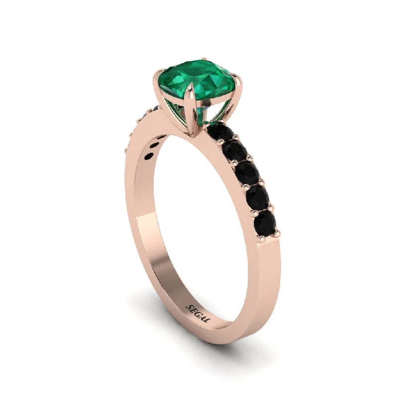 Ladies engagement rings with dark diamonds -Cushion-Cut Emerald Classic Elegance Engagement Ring - Demi No. 35