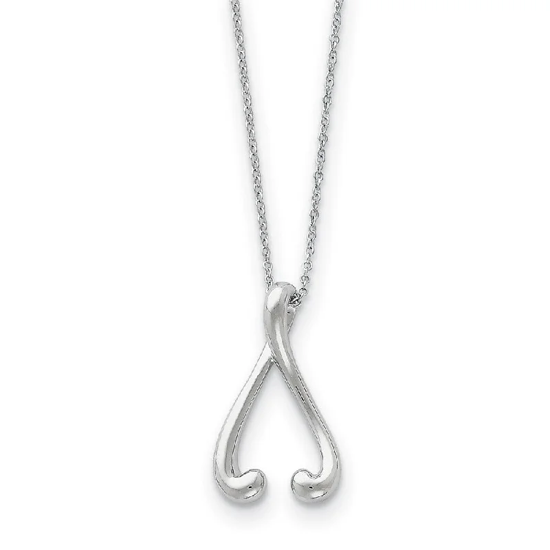 ladies-heart-tassel-necklaces-Rhodium Plated Sterling Silver Wishbone Necklace, 18 Inch