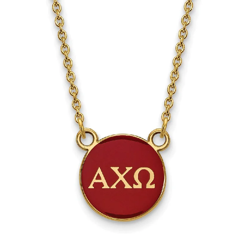 ladies-minimalist-silver-necklaces-14K Plated Silver Alpha Chi Omega Small Red Enamel Disc Necklace