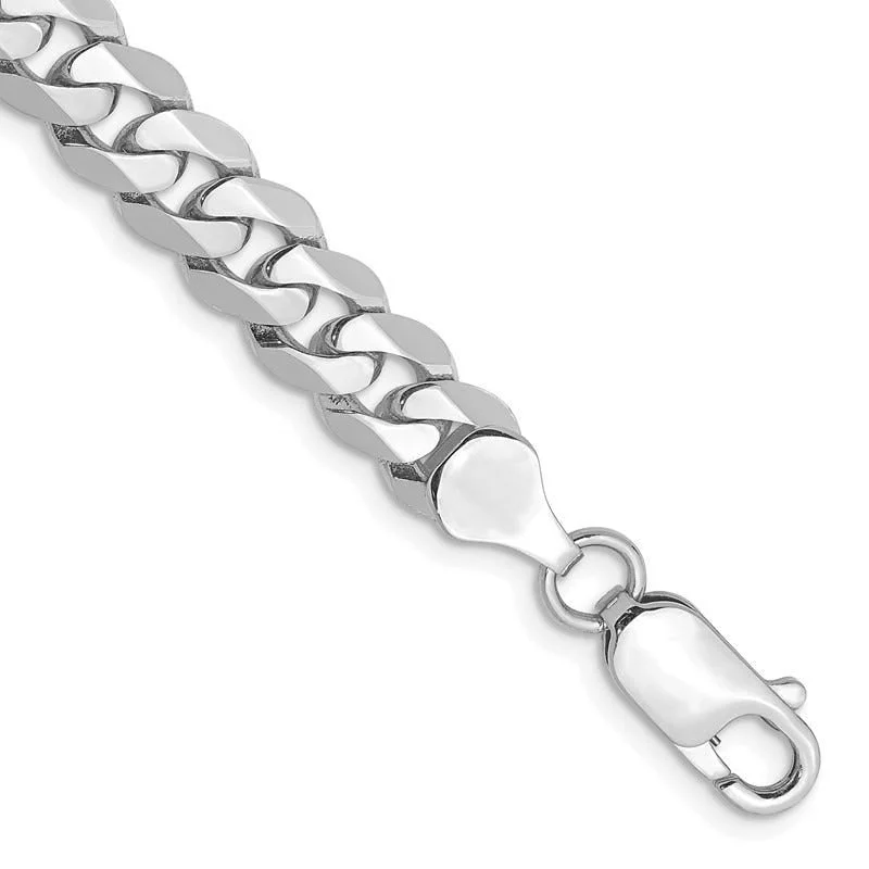 ladies-vintage-diamond-bracelets-14K White Gold 9 inch 7.25mm Flat Beveled Curb with Lobster Clasp Chain Bracelet