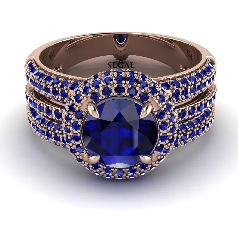 Ladies engagement rings with locket stones -Sapphire Halo Luxury Pave Engagement Ring - Sierra No. 74