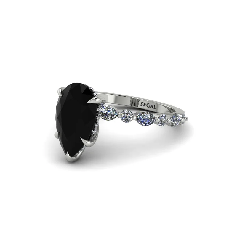 Ladies engagement rings for zen unions -Pear-Cut Black Diamond Halo Engagement Ring - Nylah No. 9