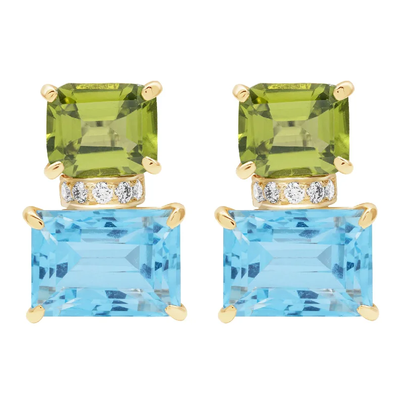 Ladies earrings for tea dates -Earrings - Peridot, Blue Topaz And Diamond (2405C)