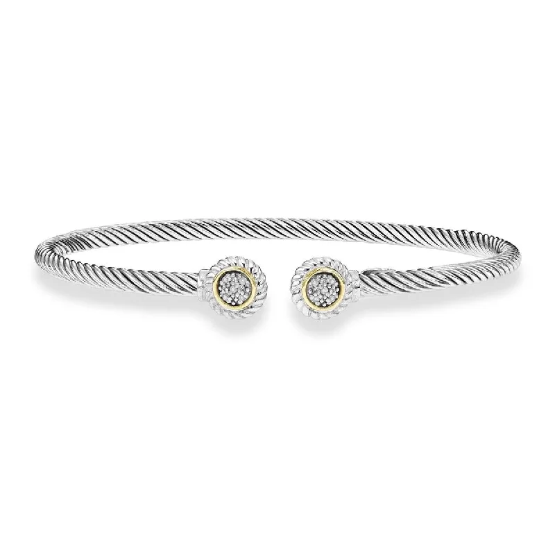 ladies-luxury-silver-bracelets-STERLING SILVER AND GOLD CUFF BANGLE BRACELET WITH DIAMONDS, .05 CT TW