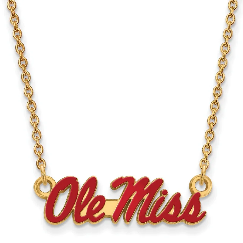 ladies-affordable-silver-necklaces-14k Gold Plated Silver U of Mississippi Sm Enamel Necklace