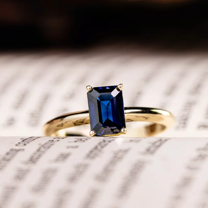 Ladies engagement rings fancy charm -The Grace - Emerald Cut Blue Sapphire Engagement Ring