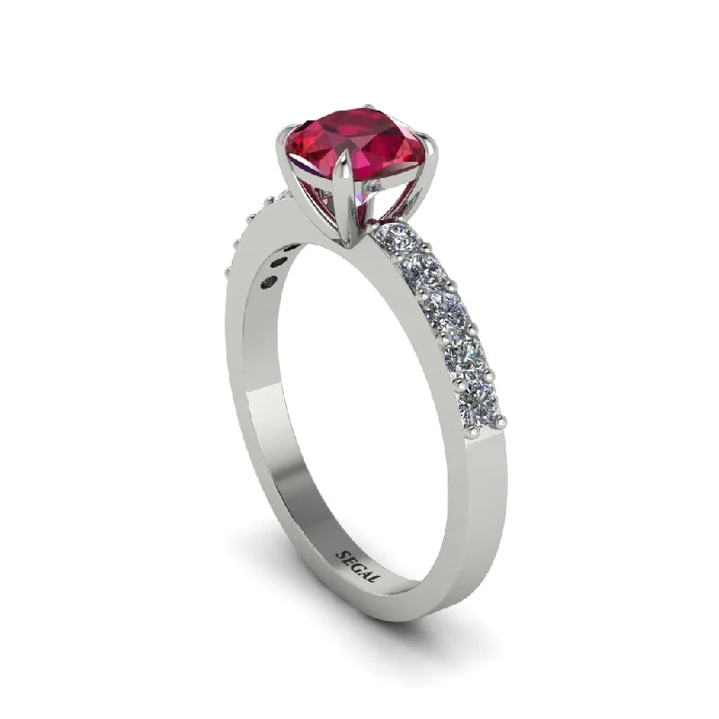 Ladies engagement rings for innovator vows -Cushion-Cut Ruby Classic Elegance Engagement Ring - Demi No. 12