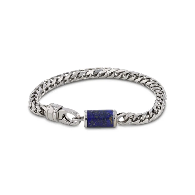 ladies-crystal-cuff-bracelets-Stainless Steel Bracelet With Black Lapis Inlay