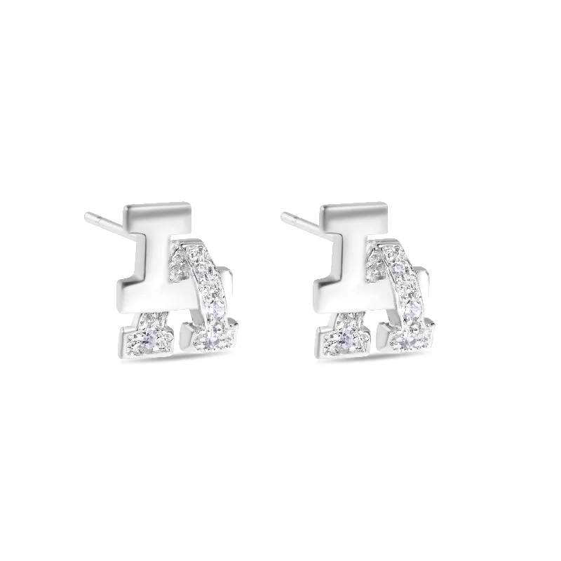 Ladies earrings with purple garnet -Final Price-Rhodium Plated 925 Sterling Silver LA Sign CZ Stud Earring - STEM152