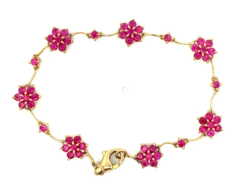 ladies-birthstone-cuff-bracelets-Ruby Flower Bracelet in 18k Yellow Gold