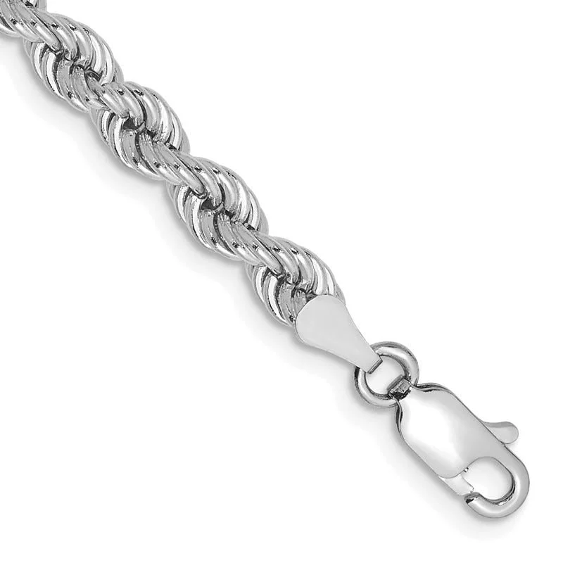 ladies-fashion-silver-bracelets-14K White Gold 7 inch 4mm Regular Rope with Lobster Clasp Chain Bracelet