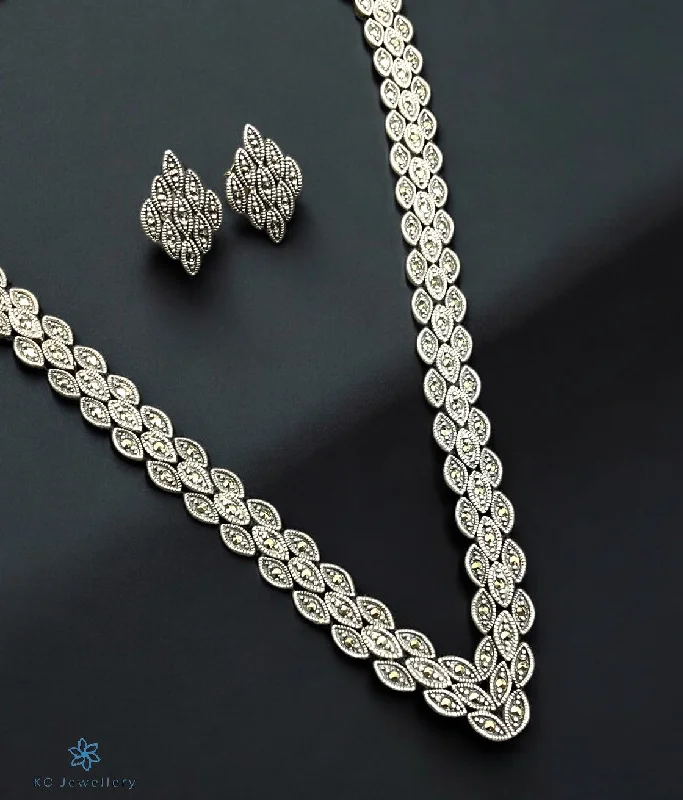 Ladies earrings fun studs -The Kate Silver Marcasite Necklace & Earrings