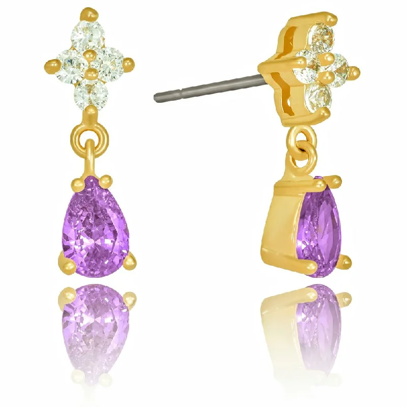 Ladies earrings with halo drops -Cubic Zirconia Dangling Teardrop Stud Earrings